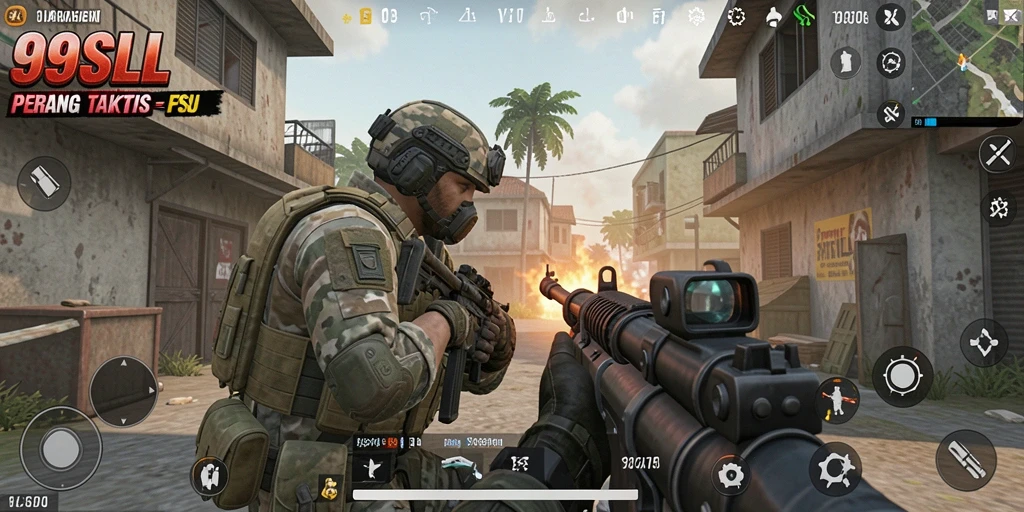 Tampilan gameplay menegangkan di 99SLL dengan aksi tembak-menembak.