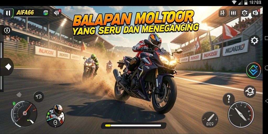 Tampilan gameplay balapan motor yang menegangkan dan seru.