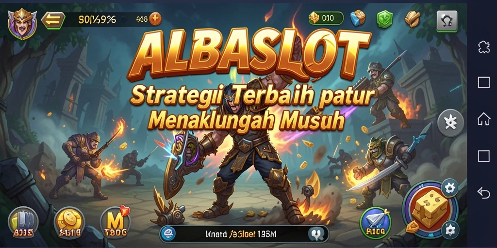 Screenshot gameplay <strong>ALBASLOT</strong> menampilkan pertempuran seru yang penuh strategi.