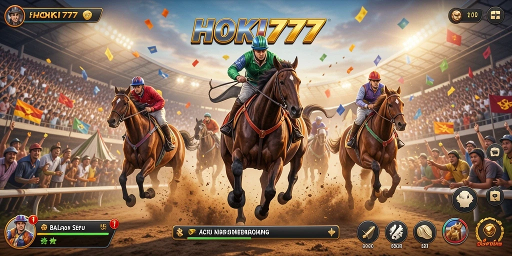 Tampilan gameplay HOKI777 yang mendebarkan di trek balapan.