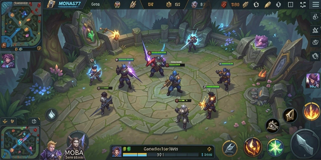 Tangkapan layar dari gameplay MOBA MONAS77 yang intens.